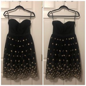 Black Strapless Tulle with Gold Embroidery Dress